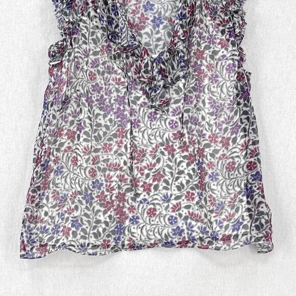 INTERMIX Dani Flutter Sleeve Top Women Small White Sheer Silk Floral Print Sheer - Picture 7 of 14